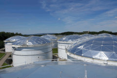 wide view many aluminium dome roof under blue sky